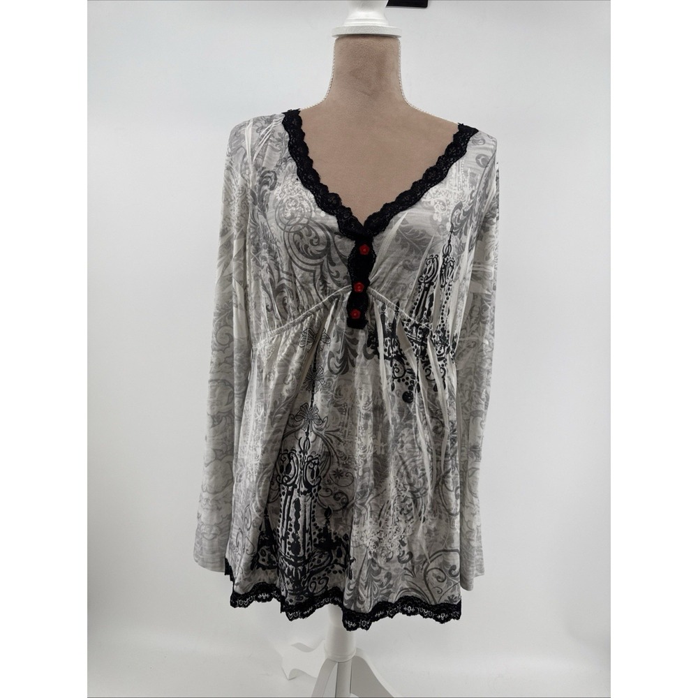 One World‎ Women's L Pajama Top Sleep Shirt Long Sleeve Y2K